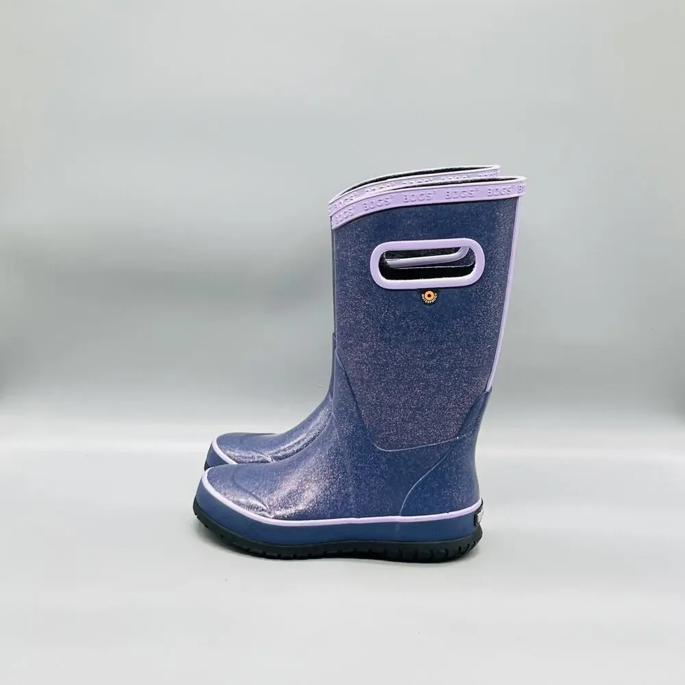 Bogs Boots Kids 13 Purple Glitter Rain Boot Pull On Rubber Waterproof Tall Shoes